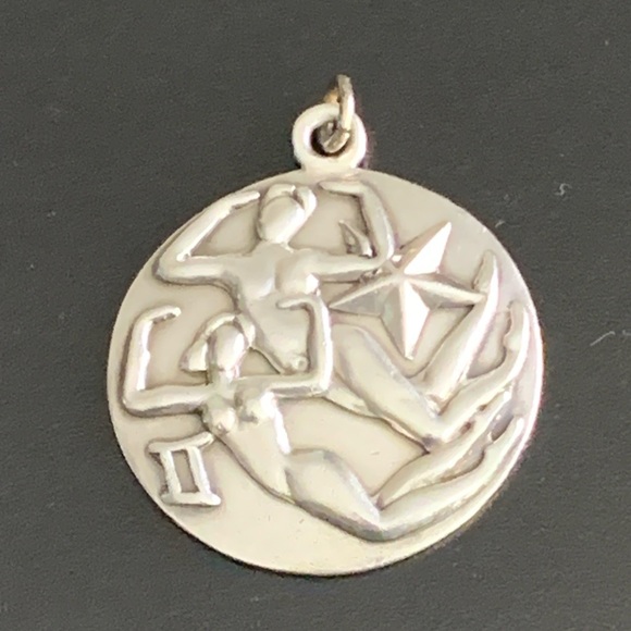 Vintage 1950s Margot De Taxco Zodiac Sterling Silver Gemini Pendant Necklace 24” - Picture 2 of 15